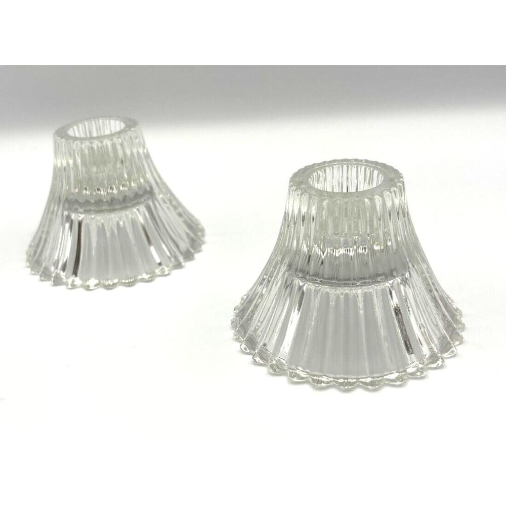 VTG Vintage Crystal Ribbed Fluted Taper Candlestick Holders pair 2 1/8" Tall